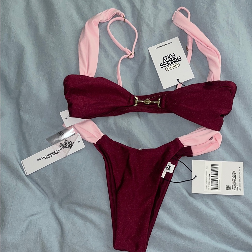 Princess Polly Maroon and Light Pink Bikini (0,2)